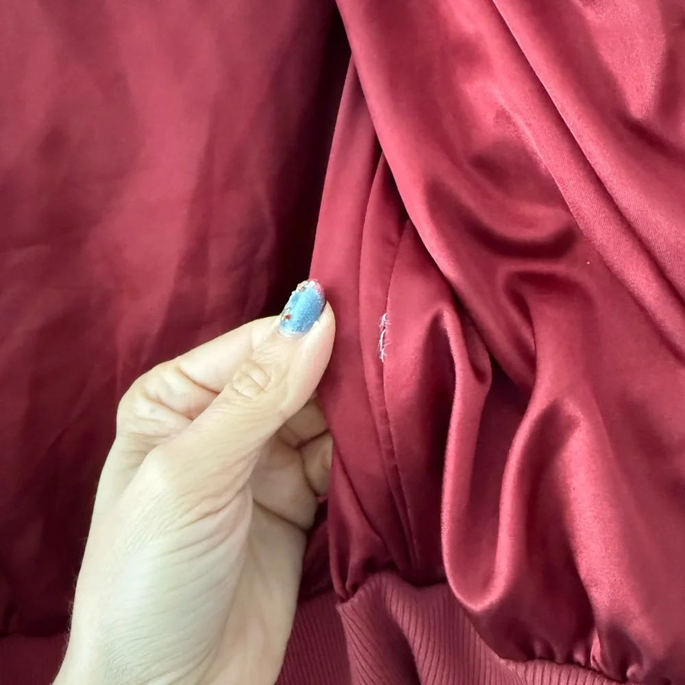 ALO Yoga Faux Fur Hooded Full Zip Jacket Burgundy Red